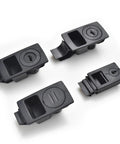 Heavy Duty Black Cabinet Door Latch Lock With Retractable Spring Loaded Panel Design For Secure Storage And Sleek Drawer Hidden Locking Mechanism That Is Easy To Install And Holds Tight, four latches displayed.