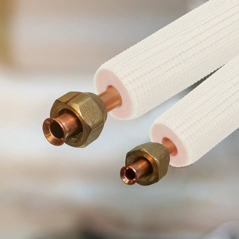 Insulation Foam Tube For Pipes And Mini Split Lines, Half Inch Inner Diameter, Nine Millimeter Wall, One Meter Length, White And Pink shown
