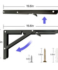 Heavy Duty Folding Shelf Brackets, 20 Inch 4 Pack Collapsible Wall Mounts shown with dimensions and screws.