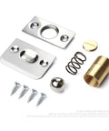 Heavy Duty Brass Ball Door Catch For Interior Doors, Adjustable Seam Fit, including screws, spring, and brass components