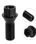 Upgrade Your Ride With Premium Black Locking Lug Wheel Studs Kit For BMW E70 F30 F80 Models Featuring Durability That Rocks And Secure M14 By 1.25 Fitment For Smoother Driving Adventures. Black M14x1.25 locking lug wheel stud, close-up side view