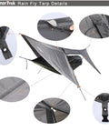 Camping Hammock With Mosquito Net And Rain Fly Tarp For Outdoor Adventures detail view of tarp materials and connections