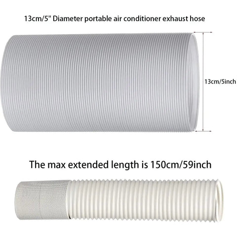 All In One Portable AC Window Kit With 5.1 Inch Exhaust Hose For Sliding Or Fixed Windows shown unextended and extended