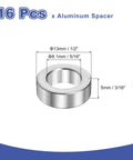 16 Piece Aluminum Spacers With 5/16 Inch Inner And Half Inch Outer Diameter showing a silver aluminum spacer for M8 bolts and rods.