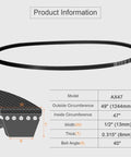 Cogged EPDM V Belt Raw Edge Industrial Rubber Belt Half Inch Wide Inside Circumference Forty Seven Inches Oil Resistant Heat And Cold Resistant Quiet Performance Durable Drive Belt, AX47 size chart