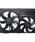 Premium Engine Radiator Cooling Fan Assembly Fits Audi A3 VW Jetta GTI Passat Beetle Tiguan showing dual fan blades and motor.