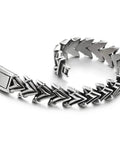 Mens Stainless Steel Vintage V Shape Arrowhead Link Bracelet With Box Spring Clasp Biker Style Polished And Blackened Finish 8.46 Inch Length 0.59 Inch Wide Heavy 91.4g