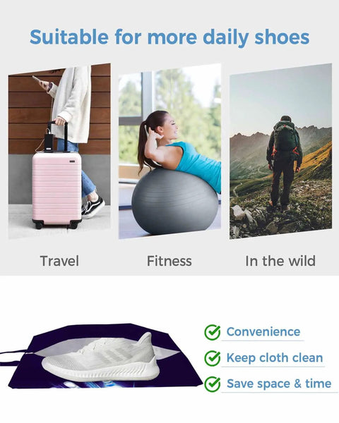 Waterproof Travel Shoe Bag With Zipper Closure, Large 17.7 By 9.8 Inches, Ombre Blue Purple Bowling Ball Pattern