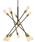 Vintage Sputnik 10 Light Pendant Chandelier in black and gold brushed finish with adjustable rods, 31W x 18H inches, no bulbs