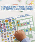 Interactive Toddler Potty Trainer Chair With Snappy Audio Clips And Upbeat Tunes, Two In One Step By Step Toilet Training Stand featuring a colorful training chart with stickers.