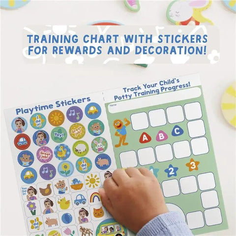 Interactive Toddler Potty Trainer Chair With Snappy Audio Clips And Upbeat Tunes, Two In One Step By Step Toilet Training Stand featuring a colorful training chart with stickers.