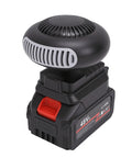 Quick Warm Up Battery Operated Compact Warmer With Anti Tip Safety For Cars Homes Outdoors Dual Rechargeable Lithium Cells Fast Windscreen Defroster That Truly Slays The Winter Chill, featuring a black compact design with a battery base.