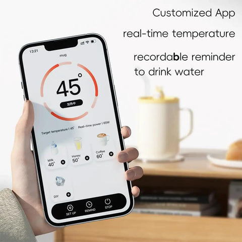 Customized app displaying real-time temperature for the Cordless Smart Coffee Mug Warmer Plate With Digital Temperature Control.