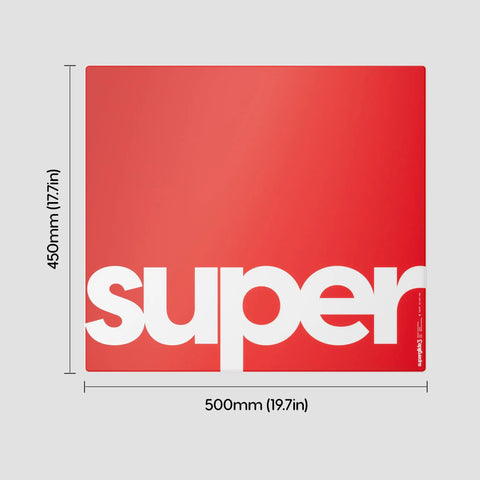 Premium Alumino Silicate Glass Mouse Pad V3 Offers Dead On Accuracy And Smooth As Silk Gliding For Modern PC Setups, Featuring A Top Shelf Type S Speed Surface In Vibrant Championship Red, measuring 500mm x 450mm.