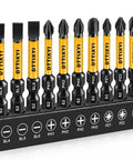 Front view: DTTIYXI 10-piece magnetic bit set, yellow/black S2 steel, 1/4 in hex, includes SL/PH/PZ bits.