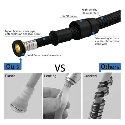 High Pressure Shower Head With Handheld Detachable System, 6 Spray Modes hose construction vs. alternative models