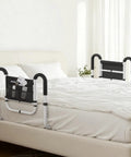 Dual Side Bed Rails For Seniors With 350 Pound Capacity ASTM Approved 4 Bar Anti Tip Frame U Handles on bed with pouch