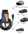 Diagram showing FORScan Ready OBD2 USB Adapter With MS HS CAN Switch connection to Ford, Lincoln, Mazda, Mercury vehicles.