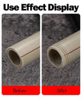Solid 4 In 1 Water Pipe Threader Set For Fast Internal And External Threading Fits Inch And Inch PvC Pipes showing before and after threading results.