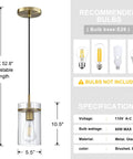 Three Pack Modern Mini Pendant Lights In Brushed Brass With Clear Stripe Glass Shade Five Point Three Inch Hanging Lights For Bar Kitchen Island Dining Room And Bedroom E26 LED Compatible Dimmable With Optional Dimmer