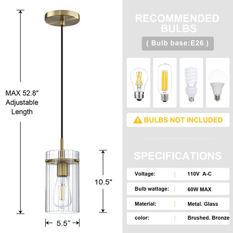 Three Pack Modern Mini Pendant Lights In Brushed Brass With Clear Stripe Glass Shade Five Point Three Inch Hanging Lights For Bar Kitchen Island Dining Room And Bedroom E26 LED Compatible Dimmable With Optional Dimmer