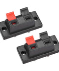 Two Way Spring Speaker Terminal Clip Push Release Connector For Audio Cables, 2 Pins, 2 Positions Strip Block, Red And Black, AWG 24 To 16, 2 Pack