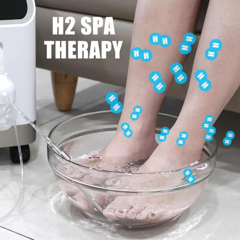 Alt Tag: Feet in a H2 Foot Spa using Hydrogen Wellness Inhalation System With 1000 Ml Per Minute Browns Gas Output, Molecular Hydrogen Water Generator