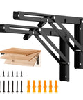 Rugged Matte Black Folding Shelf Brackets with hardware for easy setup, 12 inch wall mounted design for workspaces.