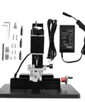 Badass Mini Milling Machine For Wood And Plastic, 12000Rpm Benchtop Lathe, fully metal build with accessories laid out.