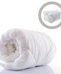 Level Up Your Storage With This Heavy Duty Cotton Quilt Bag Featuring Secure Zipper Seals and Sturdy Handles to hold rolled white quilt.