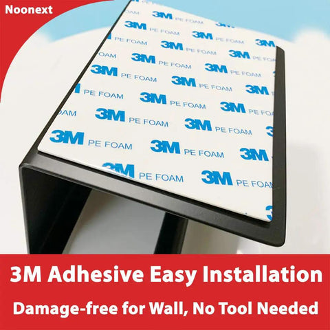 3M adhesive backing of Adhesive Stainless Steel Toilet Paper Holder With Shelf No Drilling Matte Black Mega Roll Dispenser 304 Alloy