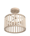 Boho Farmhouse 2 Light Wood Beaded Semi Flush Mount Ceiling Light In Deep Oak Rustic Chandelier for cozy modern interiors