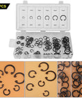 100Pcs Black C Clips Snap Circlip Assortment Kit For Internal External Lock Retaining Rings 11mm To 21mm Six Sizes With Box for Industrial Use