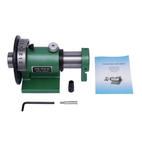 Heavy Duty Spinning Index Fixture With Slick Precision And Boss Level Versatility For Hardcore Milling and Quick Drilling Jobs featuring a green cast steel body and accessories.