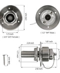 Heavy Duty All Metal RV City Water Inlet With Check Valve For Camper Motorhome Trailer And Marine Use Stainless Steel Water Fill Inlet Replacement Rugged RV Water Connection With Dust Cap, 3/4 GHT female, 1/2 NPT male