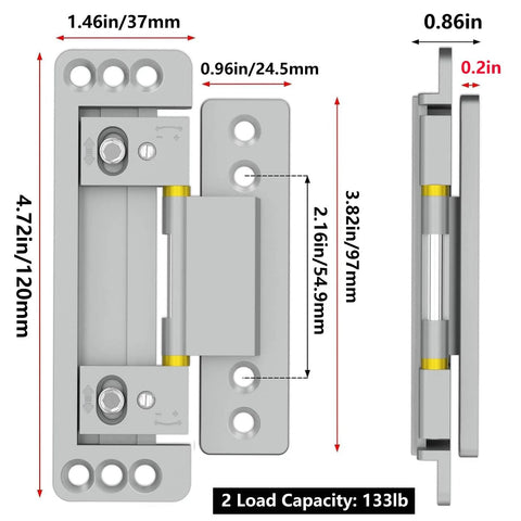 Diagram of Ultra Thin Concealed Door Hinges 2 Pack For Secret Doors Invisible Hinges That Are Adjustable Quiet And Smooth Hidden.