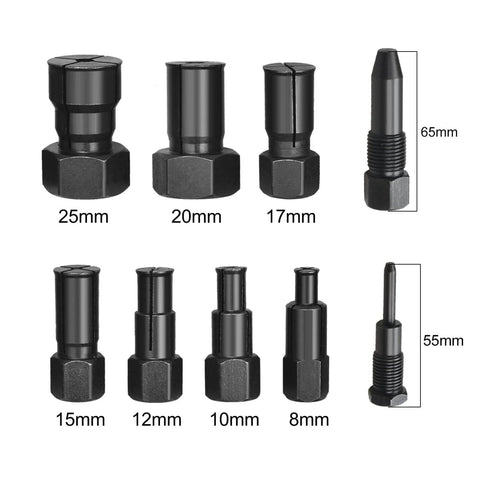 10 Piece Motorcycle Blind Bearing Puller Kit With Inner Bearing Extractor Collets 8mm To 25mm shown in various sizes