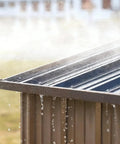 Durable Metal Outdoor Shed With Lockable Doors And Sloped Roof Air Vent 5x3 Ft Brown showing rainwater drainage