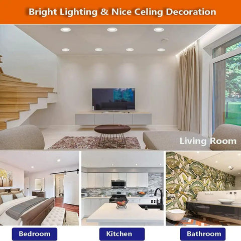 Living room showcasing iumLeap 12 Pack Recessed LED Downlight - 3/4/5/6 Inch Anti-Glare Spotlights with Baffle Trim - 20w-White Light.