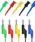 Pro Grade 39 Inch Multimeter Test Lead Set 5 Piece Stackable Banana Plug To Test Hook Cables Kit in 5 colors on display