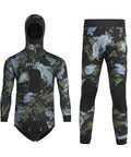 5mm Neoprene Hooded Spearfishing Wetsuit Two Piece Full Body Camouflage Diving Suit For Cool Water Freediving And Hunting, Green XXL