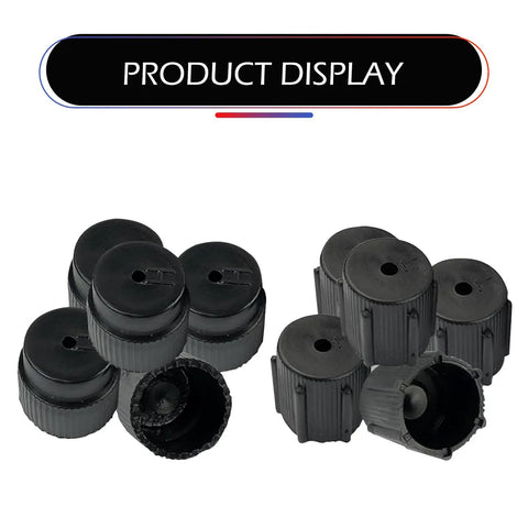 10 Pack Must Have Universal Car AC Valve Caps for High and Low Pressure Ports, Durable Black Plastic Kit on display
