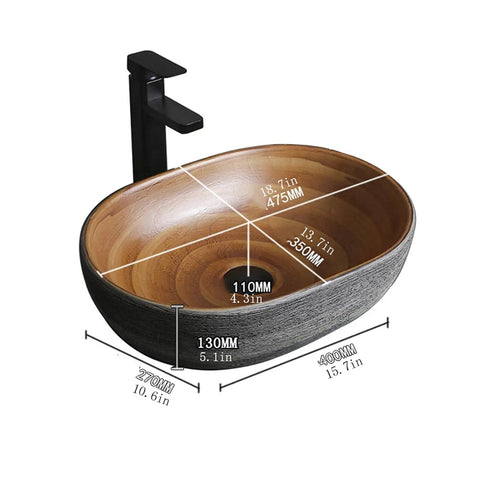 SDVantage Countertop Bathroom Sinks Ceramic Carving/Oval Bathroom Sink 15.7 X 10.6 X 5.1 Inches with faucet measurements.