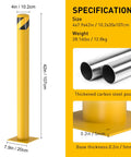 Rock Solid 2 Pack Carbon Steel Security Bollards, Heavy Duty 42 Inch Parking Barrier Posts visible with size and thickness specifications.