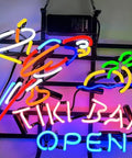 Lit Neon Style Home Beer Bar Sign For Living Room And Bedroom Pub Recreation Room Wall Decor Glass Wall Sign For Parties Birthday Gift Nightstand Bedroom Accent Not LED, featuring Tiki Bar Open and parrot design.
