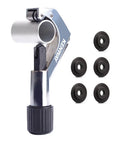 Image of Bike Tube Cutter Kit for Fork Steerer, Seat Post and Handlebar Tubes, with 5 cutter wheels and deburring reamer.