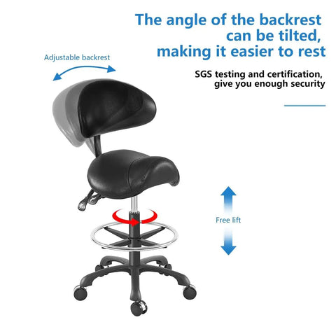 Ergonomic Adjustable Drafting Chair With Oversized Saddle Seat For Salon And Workshop, Heavy Duty Esthetician Stool on casters.