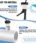 Installation steps for flow switch for Hayward Goldline Aquarite Salt Systems with 15 foot cable, showing connection process.