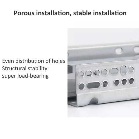 Close-up of Heavy Duty Soft Close Drawer Slides 200 To 450mm Full Extension Bottom Mount 2 Section Guide showing hole distribution