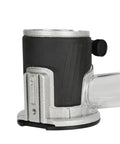 Universal Router Base For Power Tools Offering Badass Rolling Mobility Rock Solid Workstation Platform close-up of router mount with silver and black finish.
